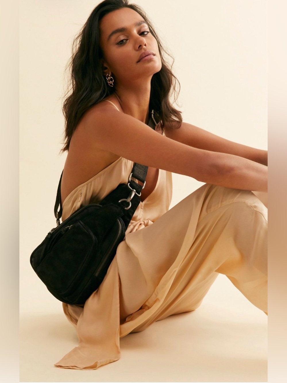 Free People Hudson Suede Sling Bag in Black